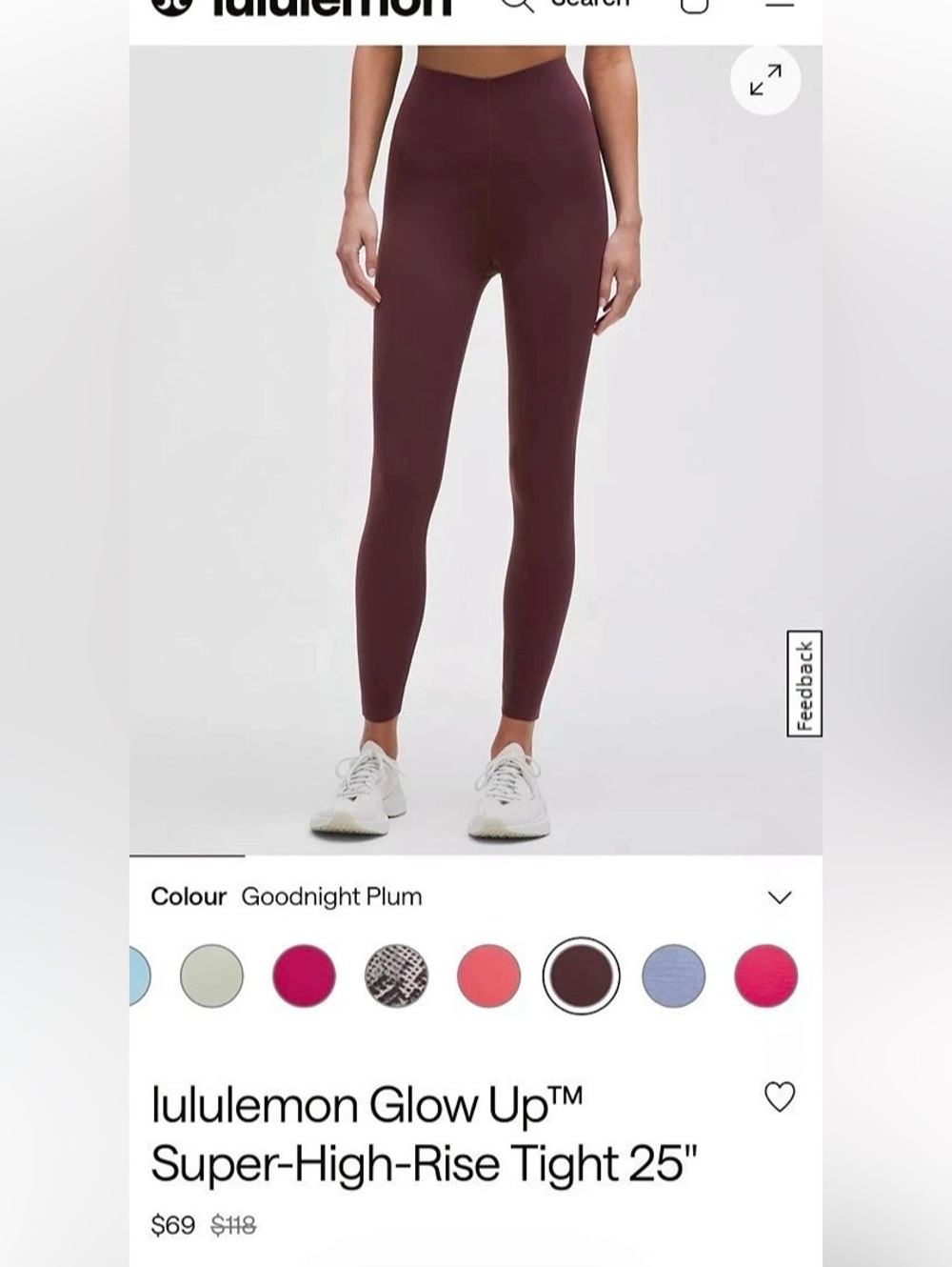 NWT * lululemon Glow Up Super-High-Rise Tight 25" Goodnight Plum